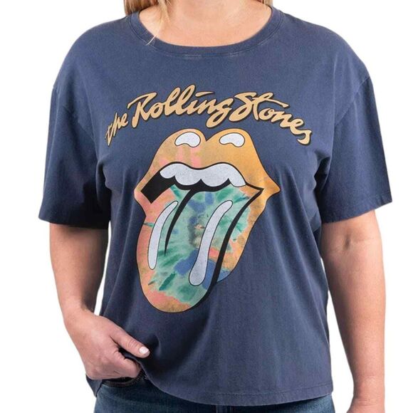 The Rolling Stones Women's Crewneck Graphic Band Tee, Blue Cotton, Tie Dye, XXL - Picture 1 of 5